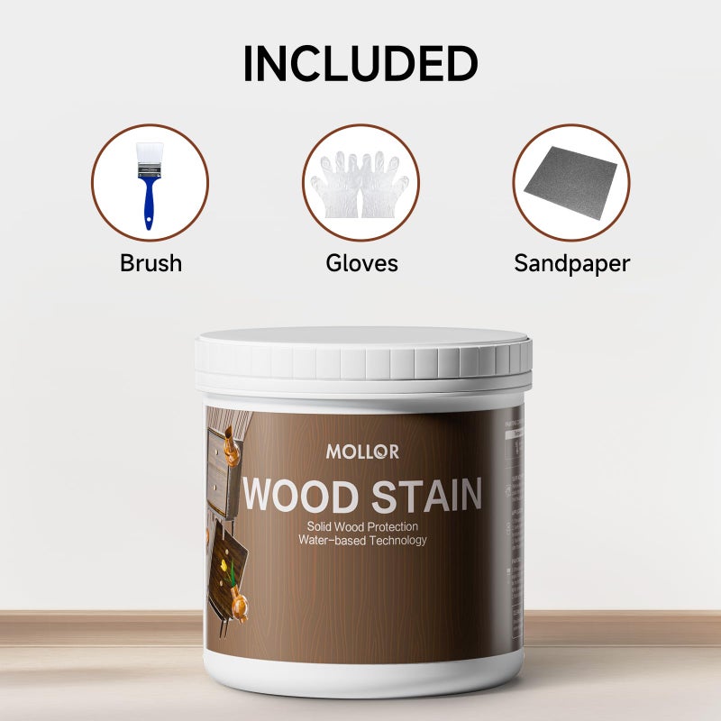 MOLLOR Wood Stain Water Based, Multiple Finishes Wood Oil for Indoor and Outdoor Furniture, Wood Paneling, Cabinets and More, Fast Drying, Low Odor (16oz, Transparent with Tools) - Image 2